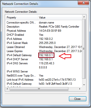 how to check IPv4 Default Gateway Network Connection Details