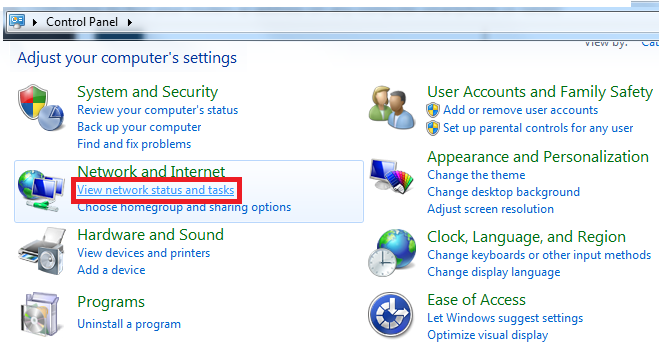 how to get ip address in control panel windows 7